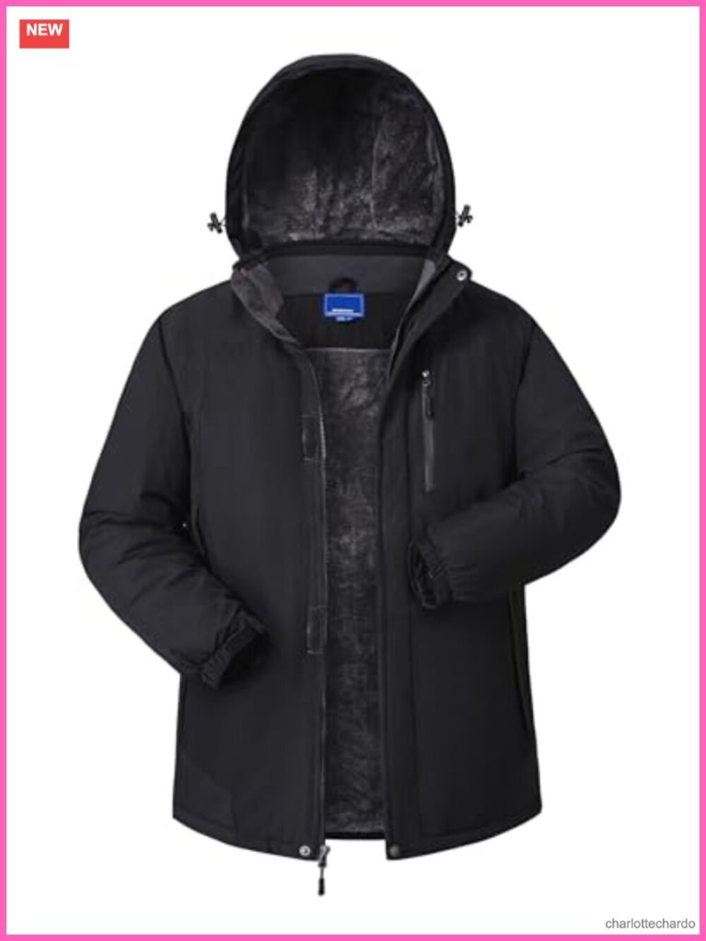 Men's Waterproof Ski Jacket Warm Fleece Lined Winter Coat with Removable Hood